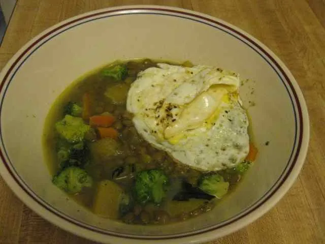 Egg, lentil soup