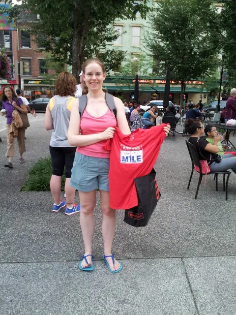 Abby holding my T-shirt
