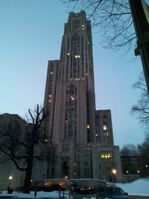 Cathedral of Learning in snow