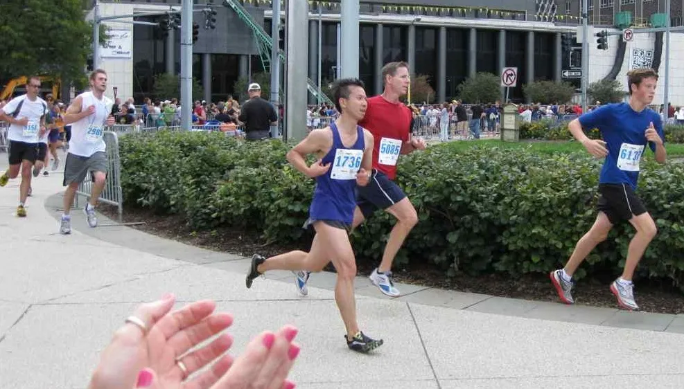 Franklin finishing Great Race 10K (photo by Abby)