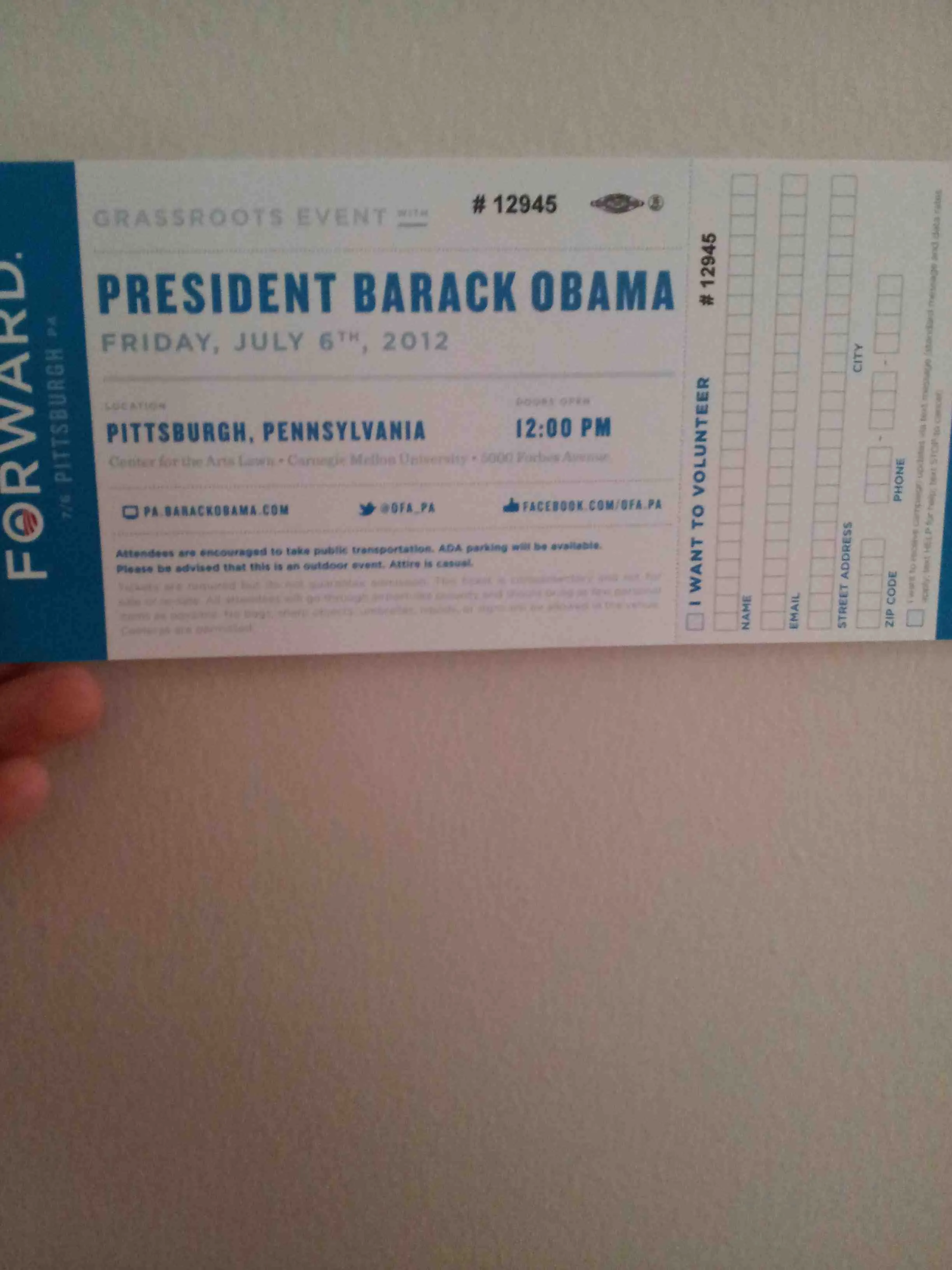 Ticket for Obama event at CMU