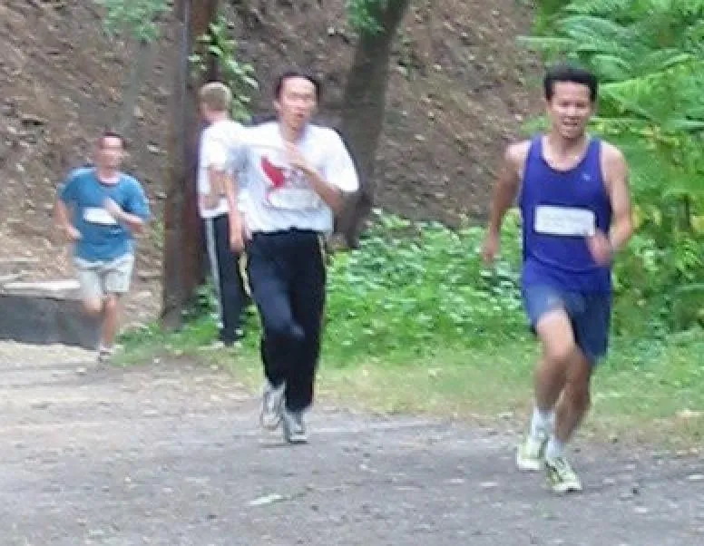 Pretty Good Race 5K, 2001, closeup of Sungwoo and Franklin