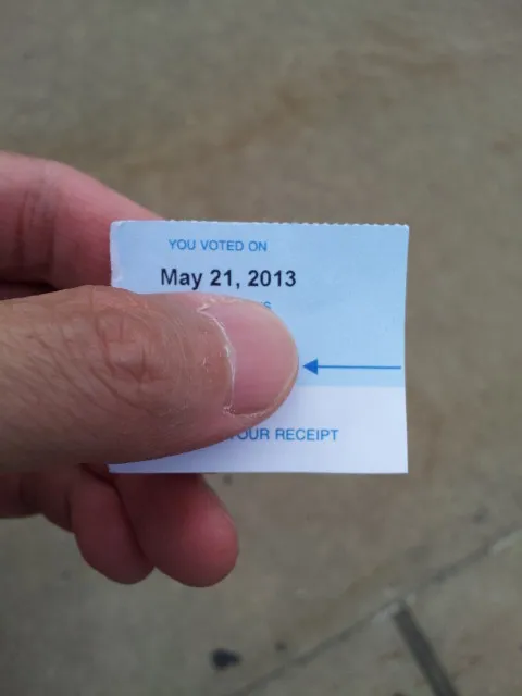 My voter receipt, May 2013